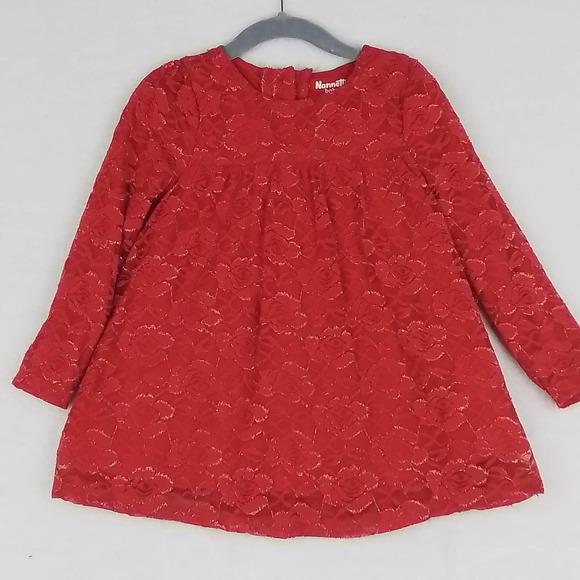Nannette Baby Tunic Size 3T in Red w/‎ Lace Overlay and Gold Threads - Picture 1 of 10